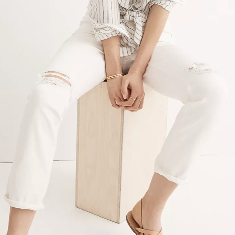 Madewell Tall High-Rise Slim Boyjean in Tile White 26T